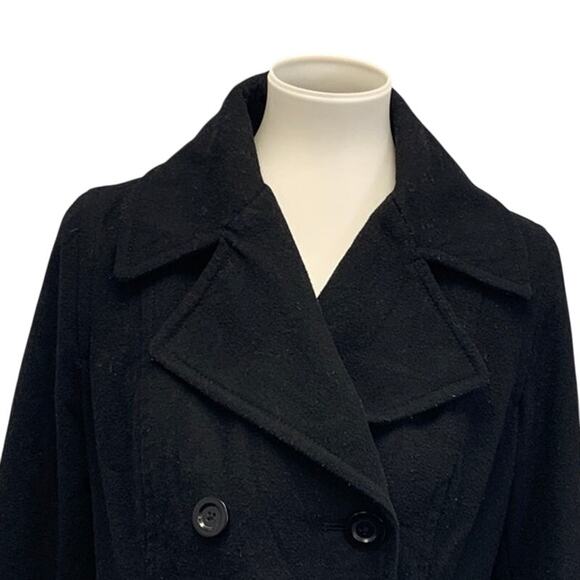 Old Navy Womens Medium Double Breasted Full Button Wool Blend Black Pea Coat - Picture 2 of 7